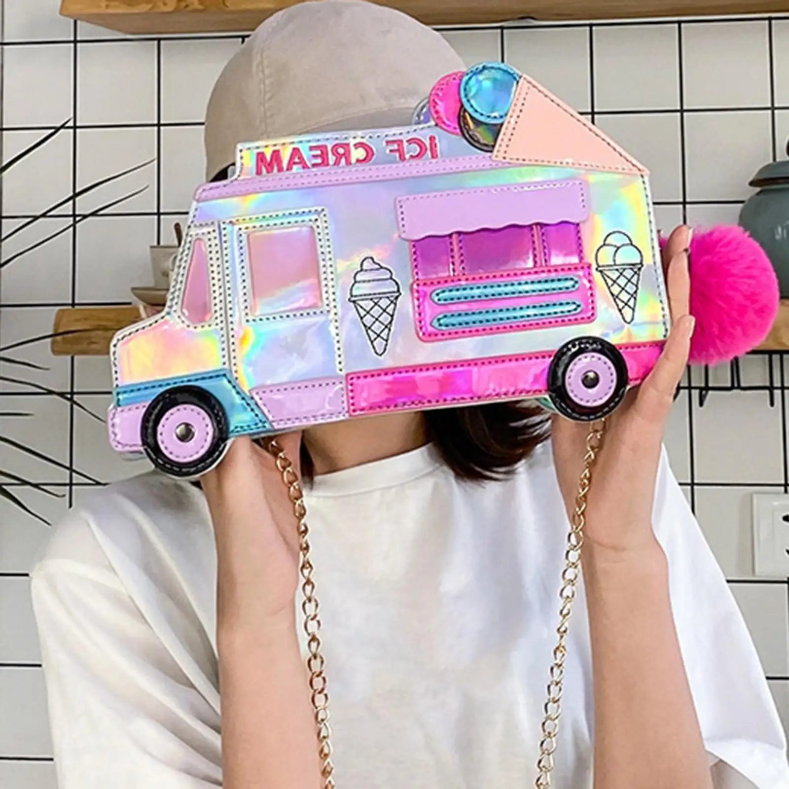 Cute Ice Cream Car Shape Shoulder Bag Handbag Satchels Dazzling Color Chain Bags