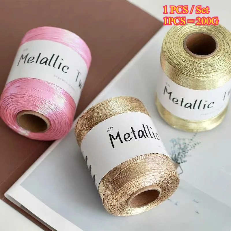 Hilo Metálico Dorado/Plateado de 200g y 1mm, Hilos Metalizados para Tejido a Mano, Crochet, Bolsos, Sombreros, Manualidades, Bola de Hilo Dorado