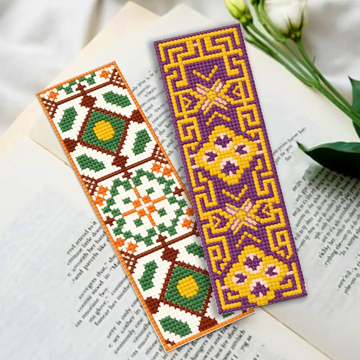 1 Set Diy Cross Stitch Bookmark Kit For Beginners Vintage Geometric Embroidery Set Handmade Needlework Gift Aida Fabric