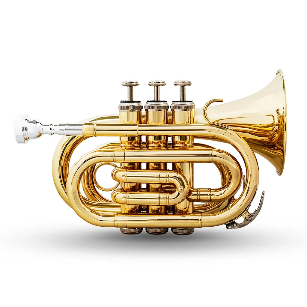 Bb Mini Pocket Trumpet B-flat Travel Trumpet With Quality Lacquer Finish Exclusive Mouthpiece Valve Oil for Kids and Beginners