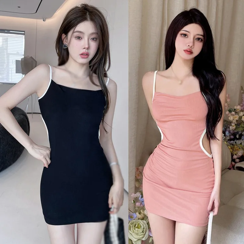 Girls\' Korean Version Hollowed Out Slim Fitting Dress Sexy Open Waist Suspender Dress