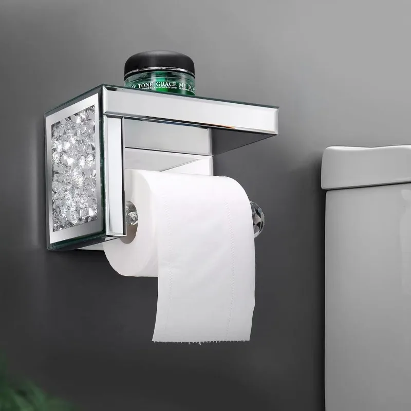 

Diamond Hanging Ring Paper Tissue Holder Toilet Bathroom No Punching Toilet Paper Holder Toilet Roll Paper Shelf Multifunctional
