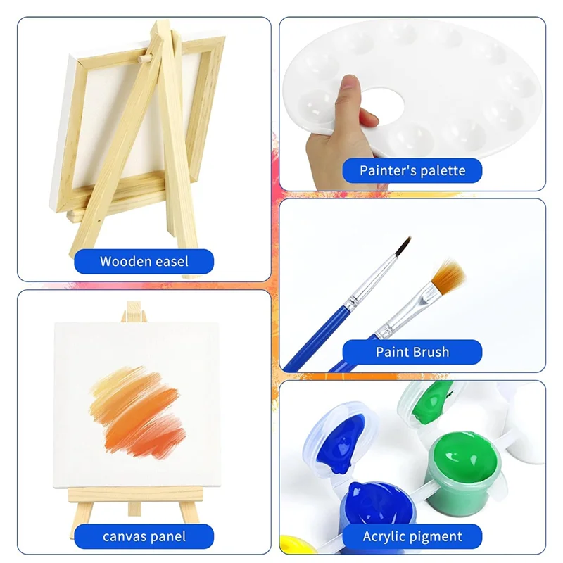 ABLL-мини-холст и мольберты с цветовой палитрой и кисти для рисования, набор красок из 82 шт., в комплект входит маленький крошечный холст для рисования 4X4 дюйма