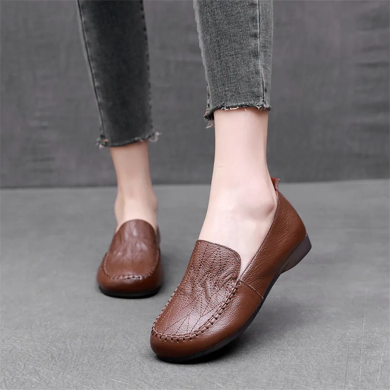 Women Real Leather Shoes Moccasins Mother Loafers Soft Flats Casual Female Driving Ballet Footwear Comfortable grandma shoes