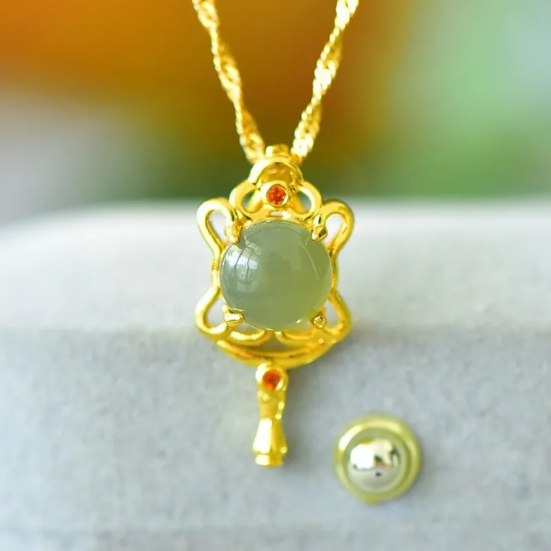 

Медная инкрустация Hetian Jade Filigree Модный простой нефритовый кулон