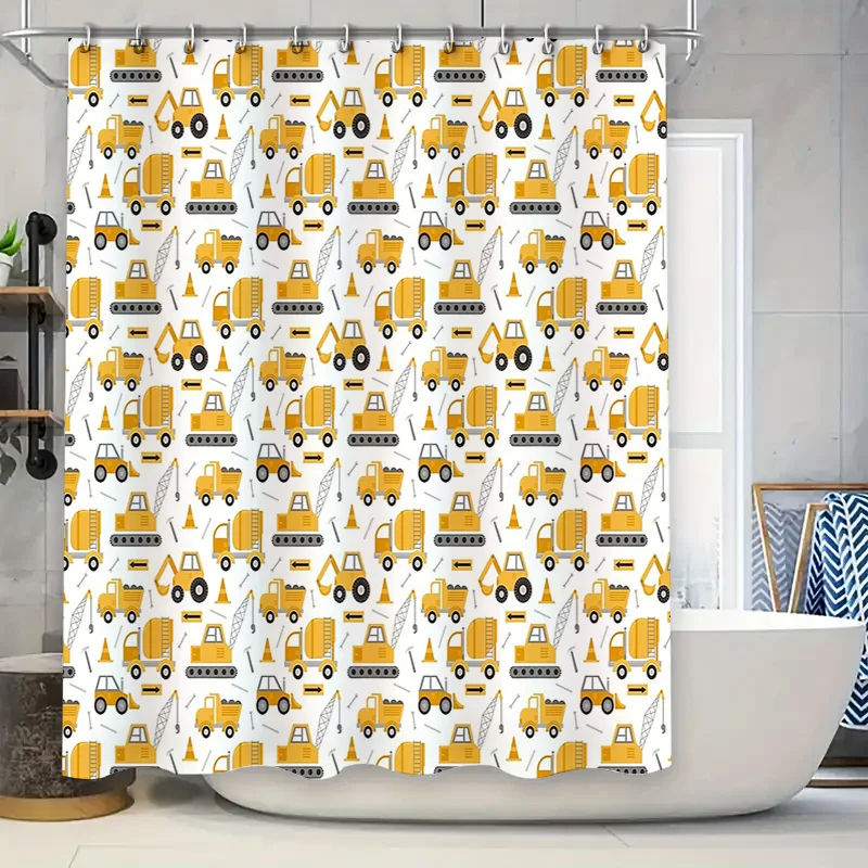 

Construction Truck Shower Curtain Waterproof Farm Tractor Bathroom Decor Van Boys Room Modern Pattern Liner