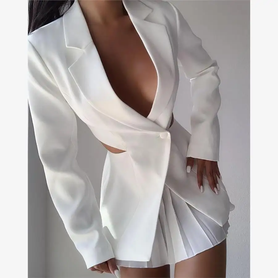 

White Waist Suit Coat for Women Slim Fit Sle Nine Sve Length Pure Color Design Faionable Summer Outerwear