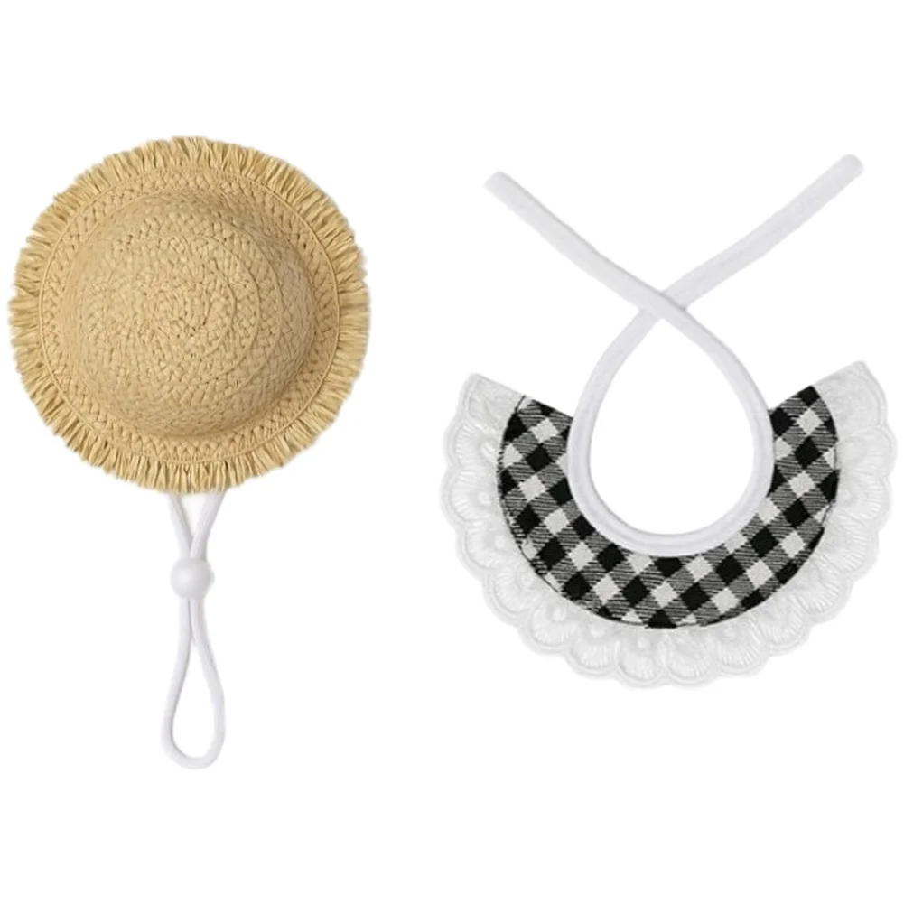 For Pet Costume Hat Mimicking Goose Appearance with Straw Hat and Lace Bib - Yellow Red Green Black 13x13x4cm Hat 18-20cm Bib