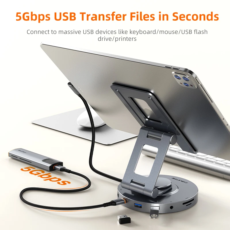CABLETIME 8 in 1 Multi USB C Hub a 4 k60hz HDMI 360 supporto rotante 100W 5Gbps Transfer SD TF Reader per Tablet iPad Pro Air C441