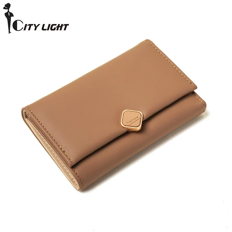 New Women Medium Wallets High Capacity Three Fold Wallets PU Leather Female Coin Purse Card Holder