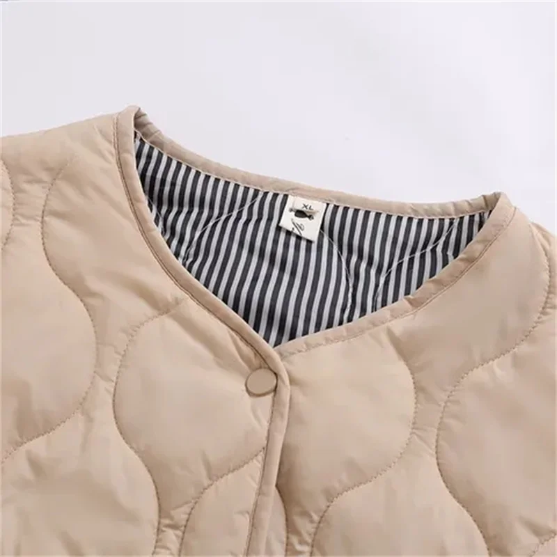 Manteau rembourré en coton 6XL pour femme, ample, léger, coréen, vêtements d'extérieur, noir, pour mère d'âge moyen, col rond, nouvelle collection automne-hiver 2024