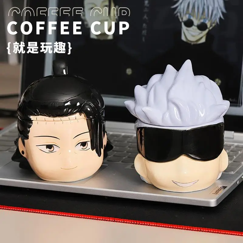 400Ml Anime Mug with Lid Jujutsu Kaisen Kawaii Special Shaped Cup Boys Good Looks Cartoon Large Capacity Surrounding Gift