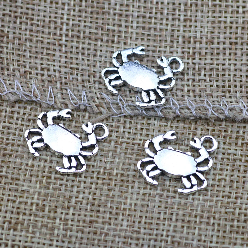 20 Pieces 15*16mm Mixed Alloy Antique Silver Color Crab Charms Bracelet Keychain Pendant Accessory For DIY Jewelry Making