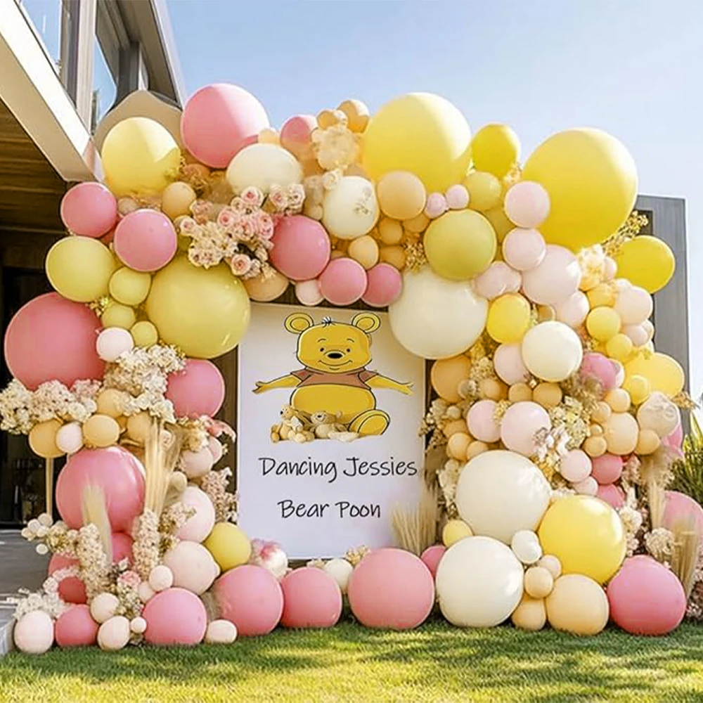 85pcs Pink Yellow Balloon Garland, Multicolor Balloon Arch Kit for Bee Bear Birthday Lemonade Baby Shower Party Decor