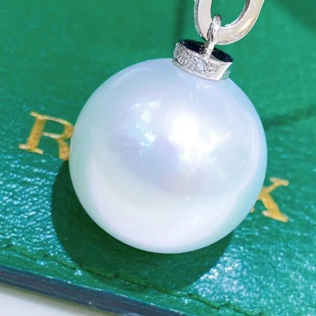 D2023 Pearl Pendant Fine Jewelry Solid 18K Gold Round 15.2mm Australia Sea Water White Pearls Pendants Necklaces for Women