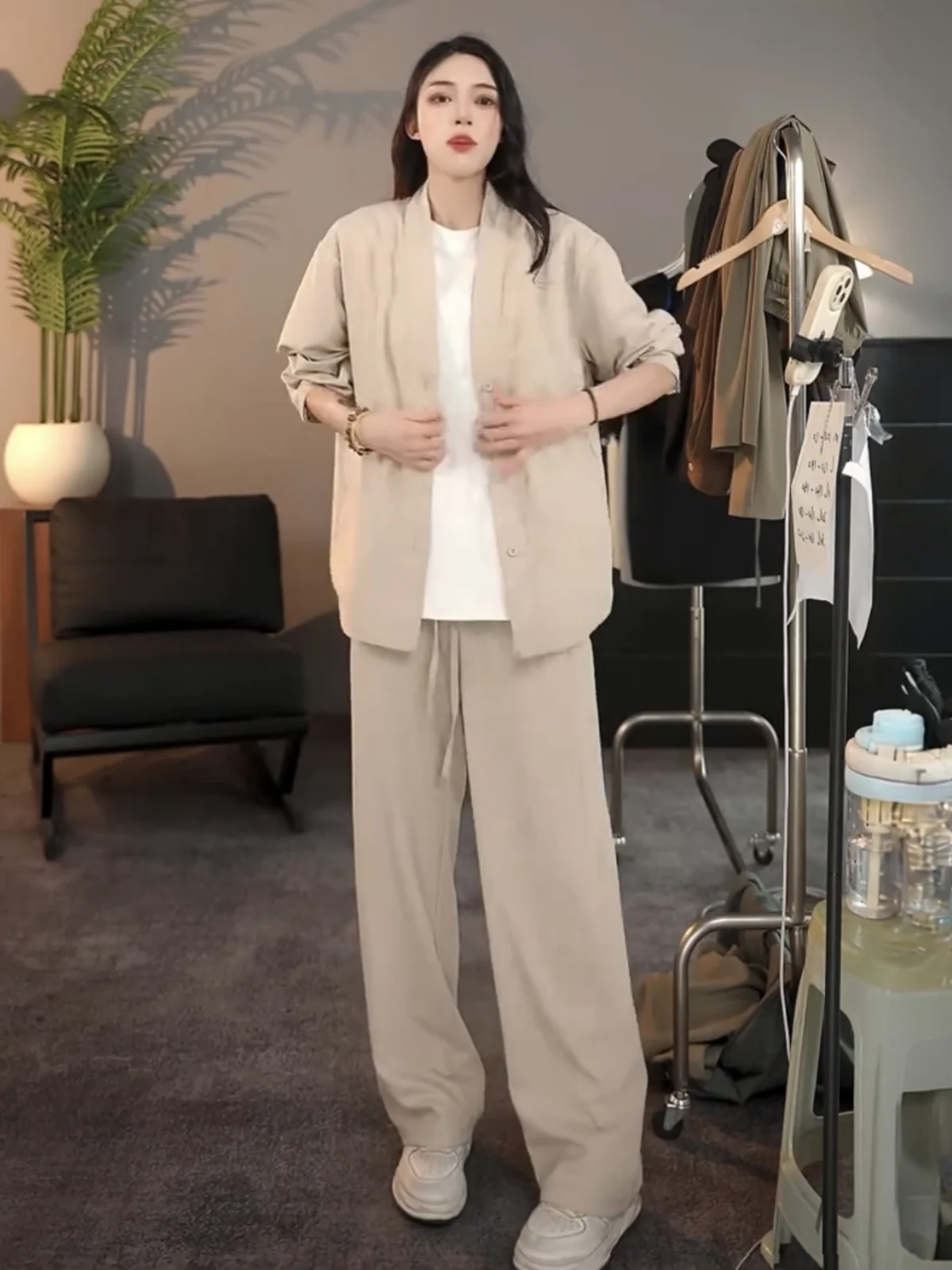 

Spring Summer Casual Linen Men Women Matching Set Straight Leg Pants Long Sleeve Shirt Outerwear Two Piece Set