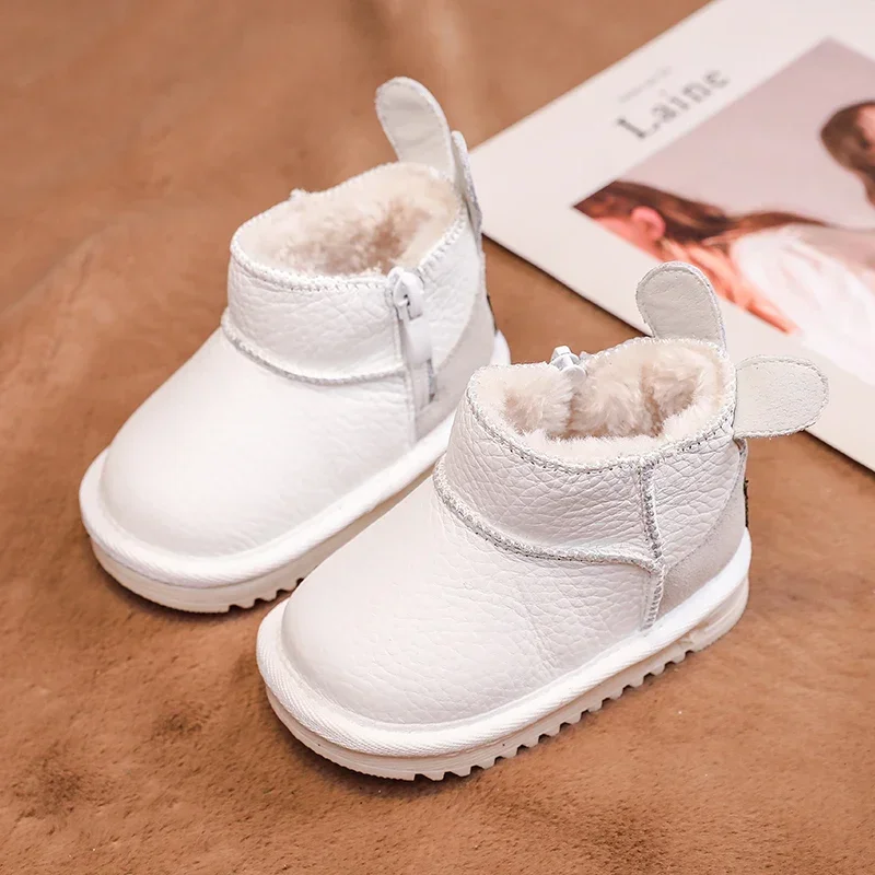 Winter Baby Girls Snow Boots Boys Genuine Leather Shoes Kids Cotton-padded Boots Windproof Waterproof Warm Plush Children Shoes