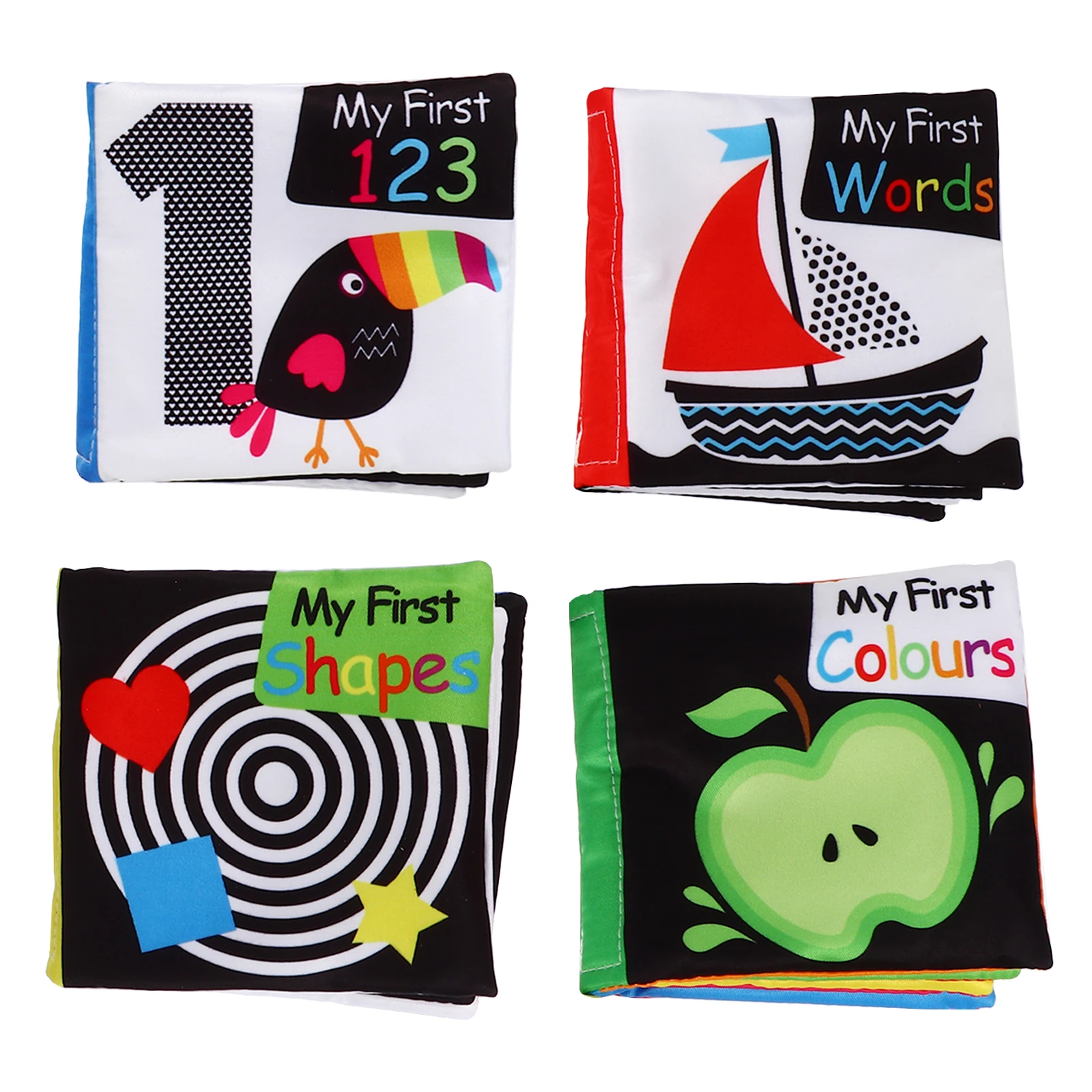 

1 Set 4Pcs Baby Cloth Books Educational Infant First Book Assorted Color Tear Resistant Safe Non Fading Montessori Learning Toys