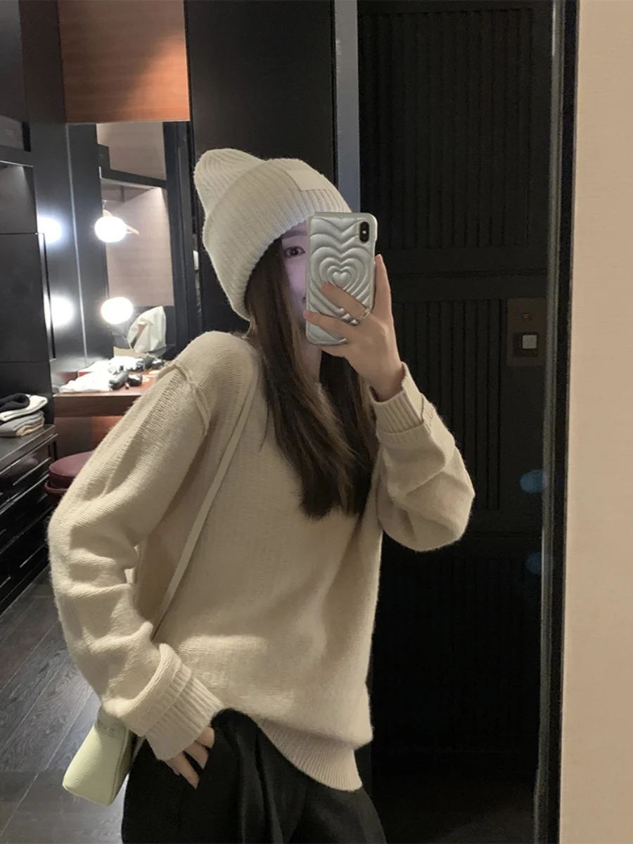 

Женский вязаный свитер, двухслойный воротник, антиигольный дизайн, весна-осень, новый длинный свитер с надписью Sve round Ne