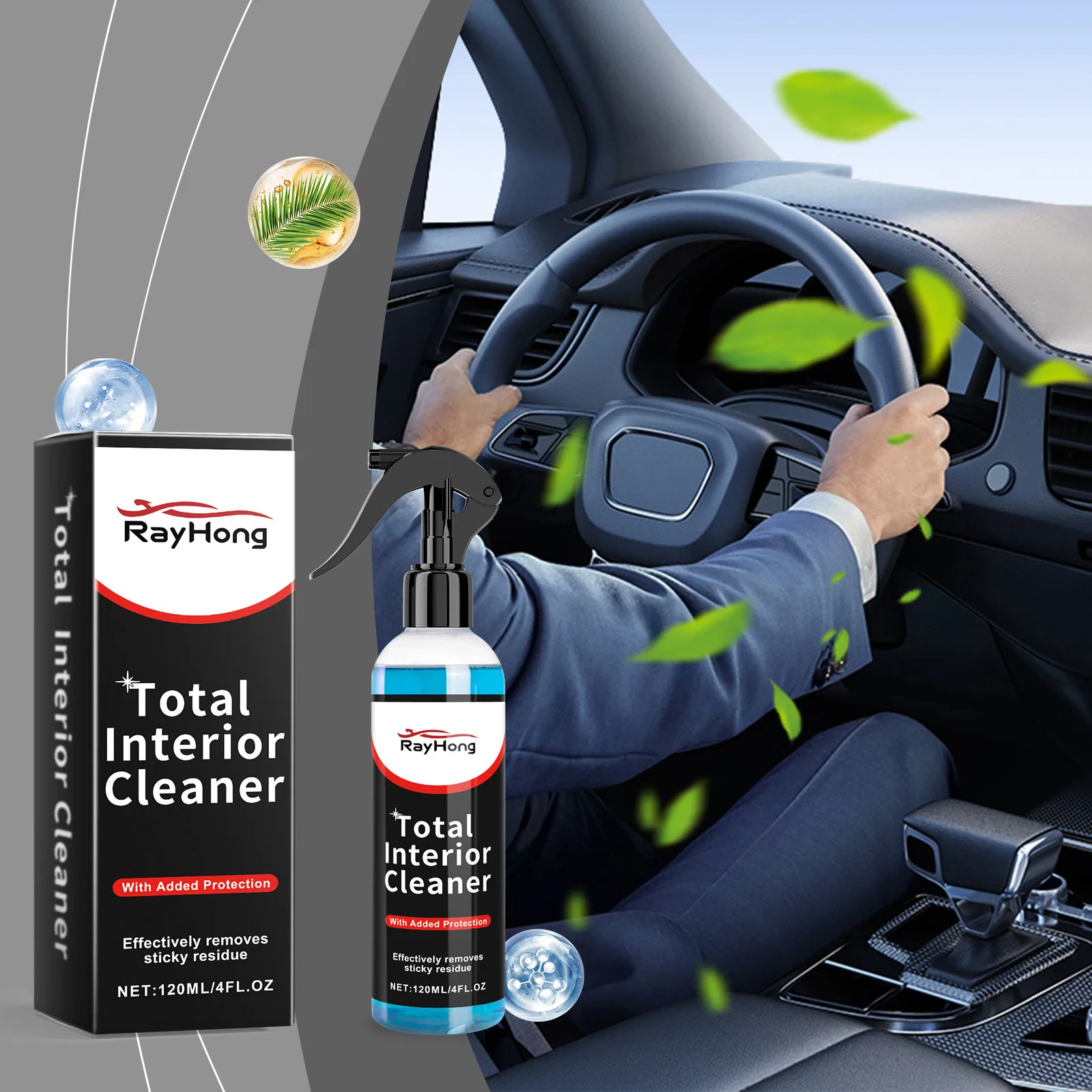 

Auto Interior Cleaner-Car Leather Fabric Plastic Cleaner Refresh Removes Stains Impurities Metal Surface Safe All-Round Cleaning