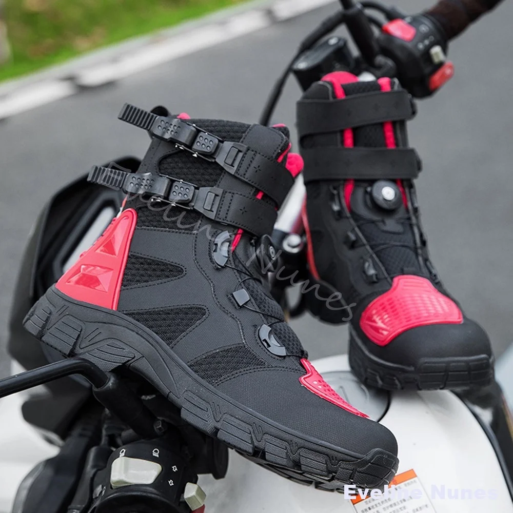 Anti-collision Toe Tactical Motorcycle Boots Men Rotary Buckle Quick Lace Non-slip Off-road Boots Protective Riding Combat Boots