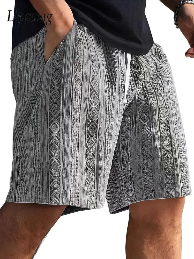 

Fashionable Mens Solid Color Texture Shorts Summer Casual Drawstring Loose Straight Bottoms Men Vacation Leisure Knit Shorts 5XL