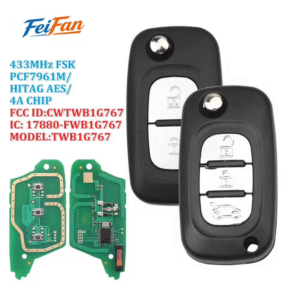 

FeiF 2/3 Buttons 433MHz PCF7961M HITAGS AES 4A Chip Remote Flip Key For Renault Megane III Twingo CWTWB1G767 Mercedes Benz Smart