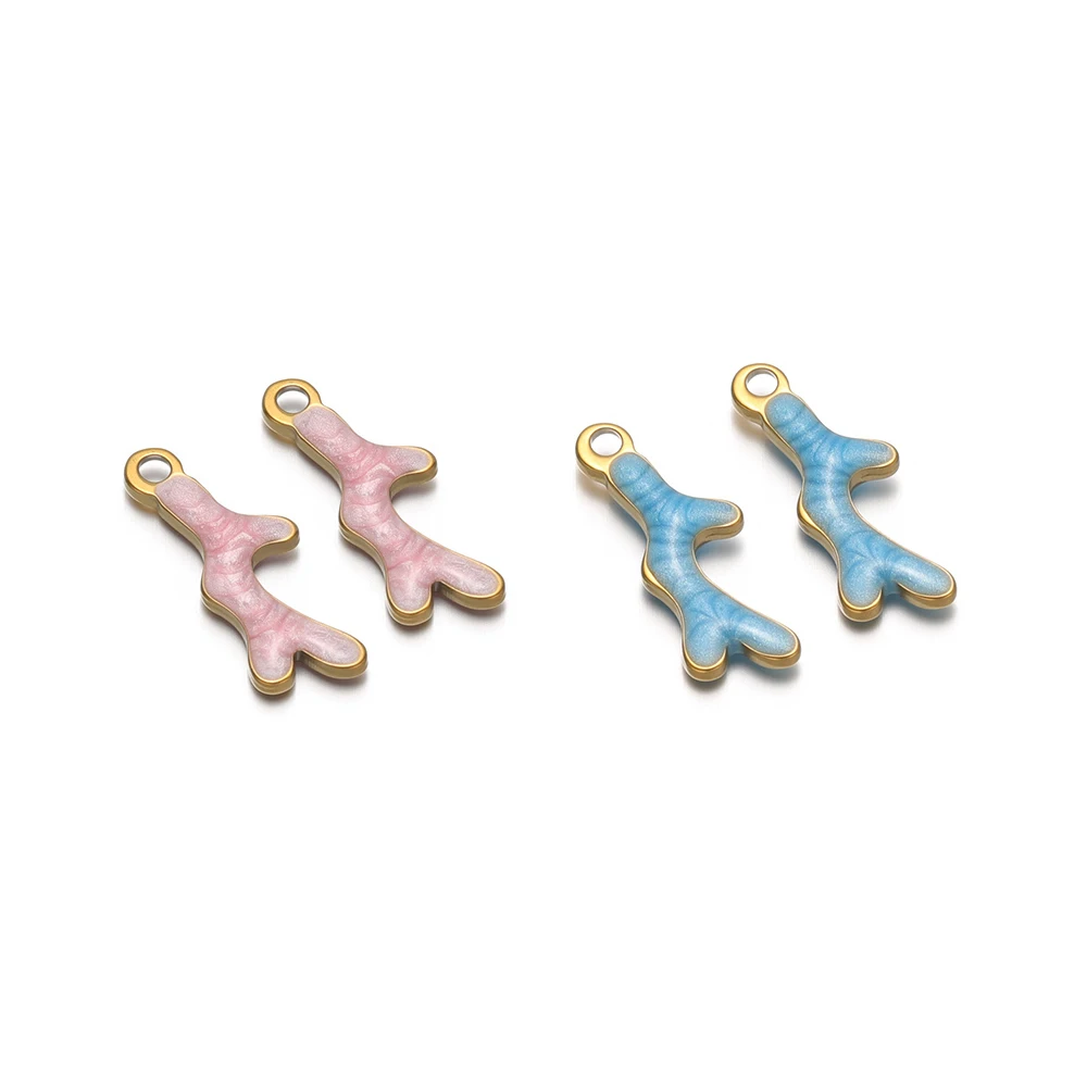 

20Pcs Stainless Steel 13x5mm Branches Pendants Enamel Coral Charms for Earrings Necklaces Accessories DIY Jewelry Crafts Bulk