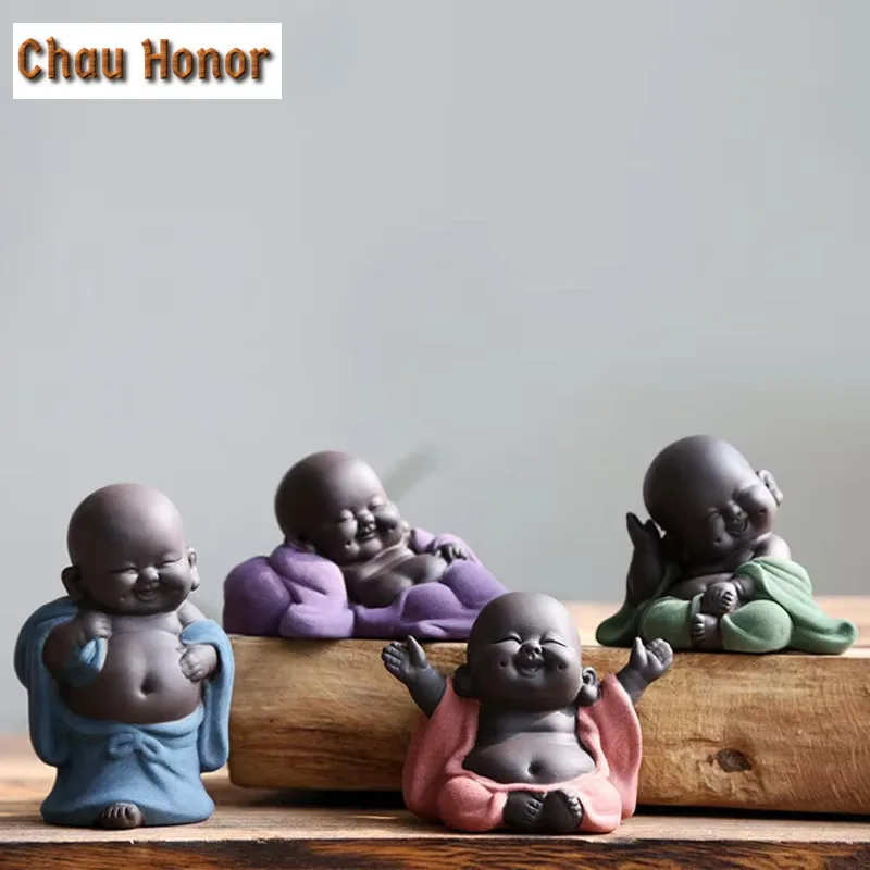 Yixing Big Belly Maitreya Buddha Tea Pet Ornaments Boutique Fine hand-carved Purple Sand Home Office Tea Table Mini Accessories