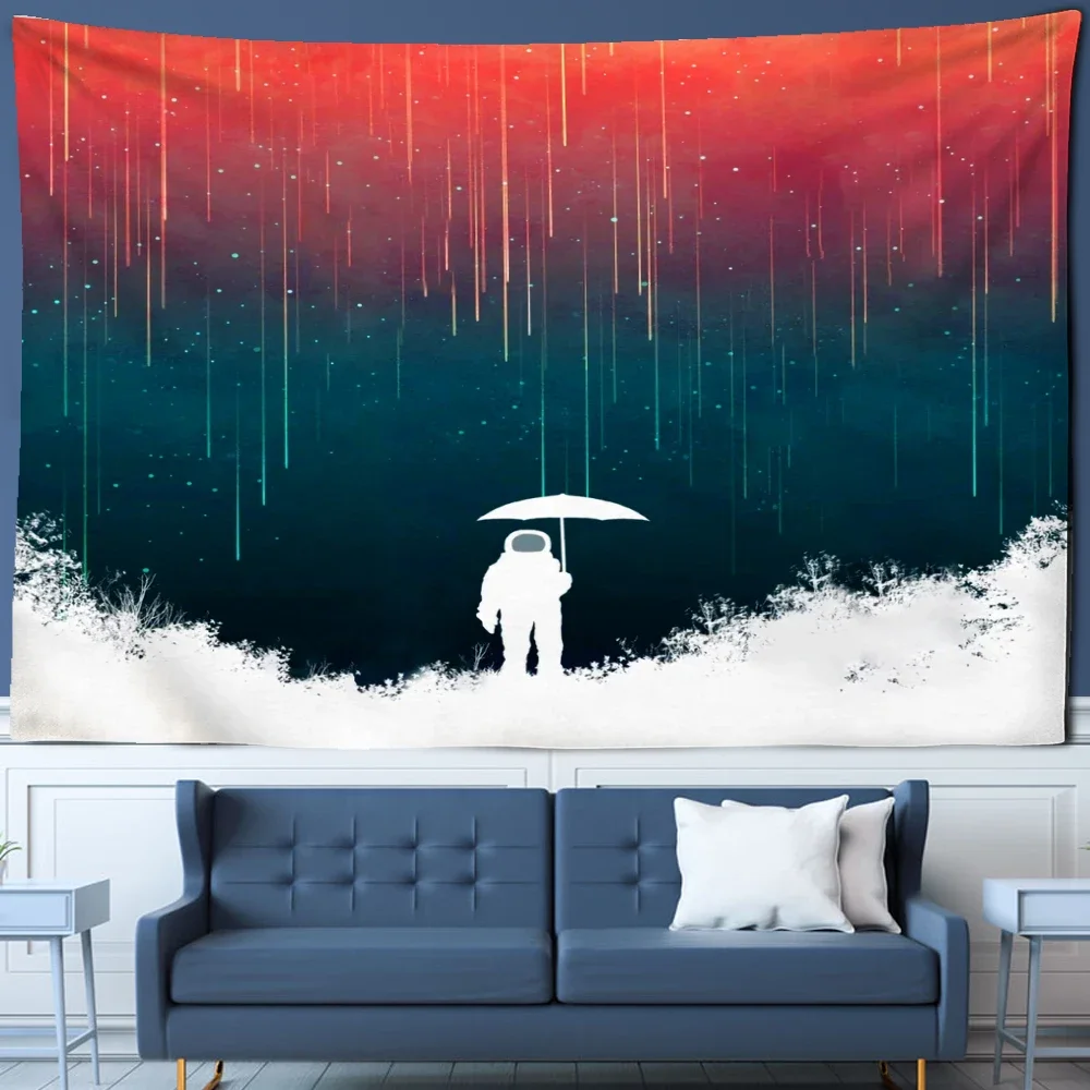 Astronauts Holding Umbrellas Tapestry Painting Art Living Room Home Background Hanging Cloth Wall Decoration TAPIZ