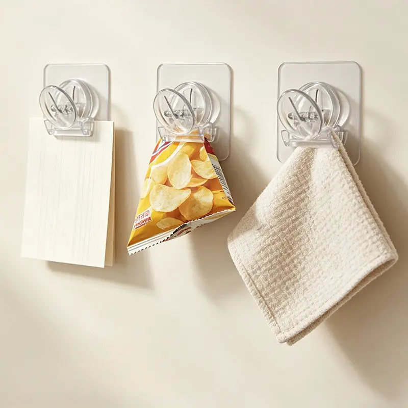Punch‑Free Self‑Adhesive Wall Clip Multi‑Purpose Wall Mount Clamp for Bathroom Kitchen Hanging Towel Toothpaste Storage