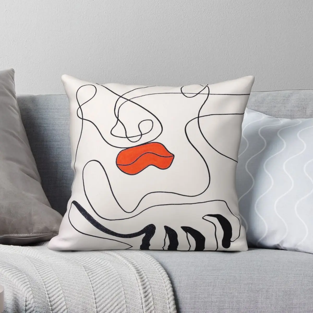 Big Hand Red Lips Miro Pillowcase Polyester Linen Velvet Printed Zip Decorative Throw Pillow Case Sofa Cushion Cover 18