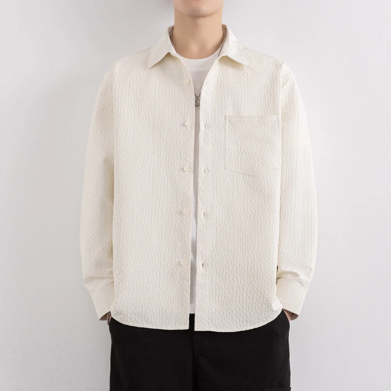 

Модная повседневная мужская рубашка с длинным рукавом и воротником, молодежная, простая, высококачественная, для весны и осени, из полиэстера и хлопка, удобная.