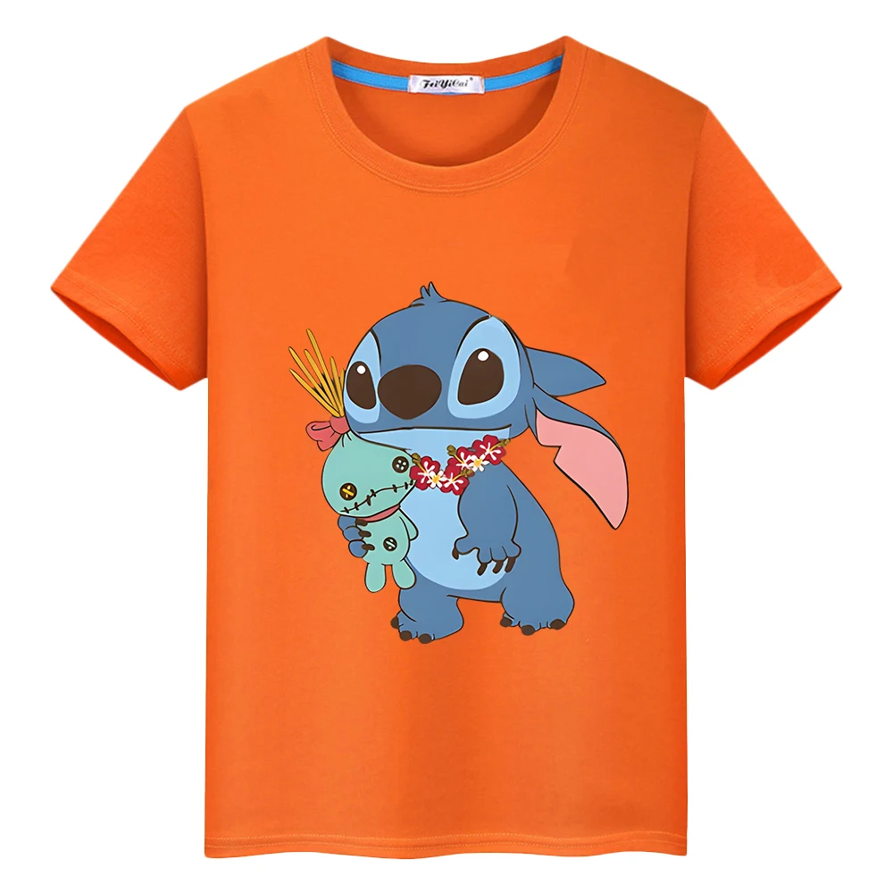 

Stitch Disney t shirt for kids boy 10years Print 100%Cotton Short Kawaii pride tshirt disney stitch anime Tops y2k girls clothes