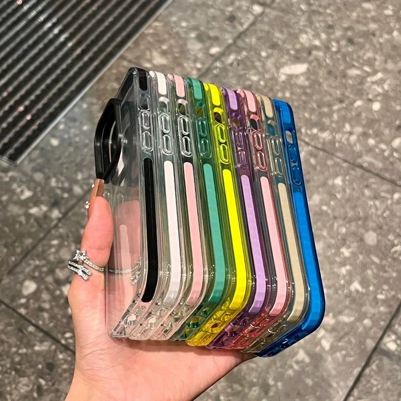 Funda de lujo transparente con airbag para iPhone 17 16 15 14 13 12 11 Pro Max Plus 17 Air parachoques contrastante TPU a prueba de golpes 6