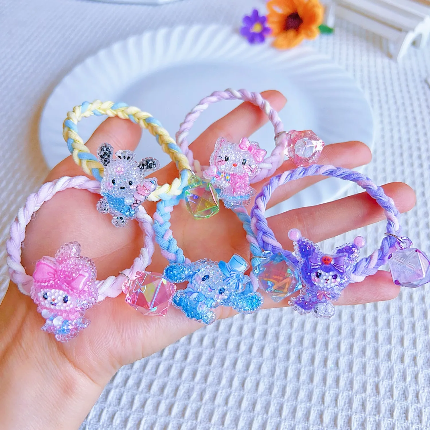 

5PCS Kawaii for HelloKitty Hair Accessories Kuromi Hair Bands Anime Hair Rope High Elastic Headband for Girls Gifts for Kids