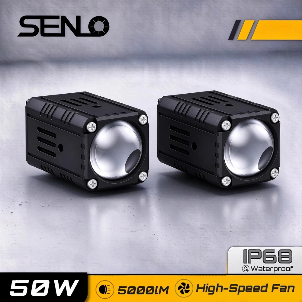 1 Pair Senlo X1 Plus Motorcycle LED Headlight Projector Lens Work Light Mini Driving Light Dual Color SpotLight for Motorcycle