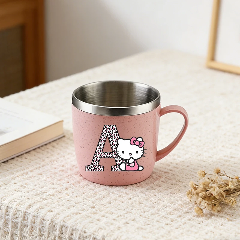 

HelloKitty Water Cup for Girl Sanrio KT Cat Stainless Steel Toothbrush Cups Cute Letter Home Coffee Milk Mug Water Bottle Gift