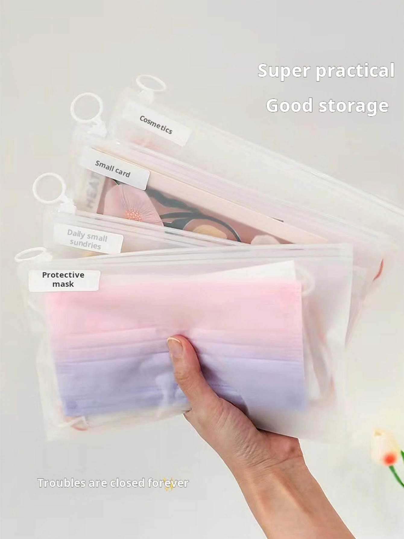 10pcs Simple ins Wind travel portable cosmetic sub-pack double-sided frosted transparent zipper storage and finishing packaging