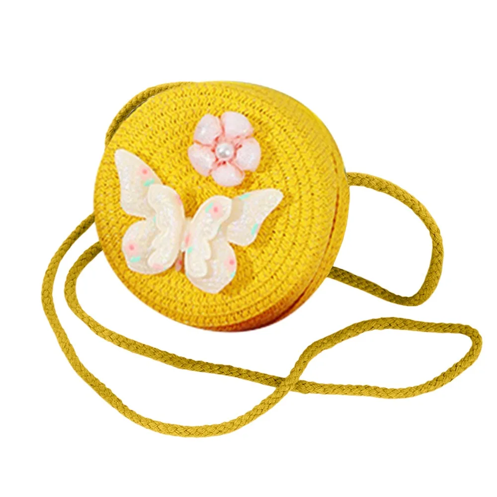 

Модная детская соломенная сумка ручной работы с цветком круглой формы, сумка через плечо, тканая летняя пляжная сумка для детей и девочек