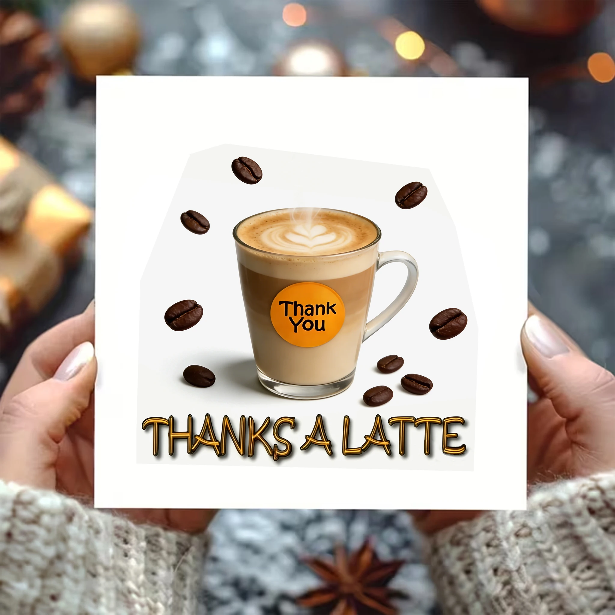 Thank a Latte Dankeskarte mit Umschlag (2 Stück) – weiße quadratische Karte, Kaffee-Latte- und Bohnen-Design, niedliche Dankbarkeit mit Lebensmittel-Themen