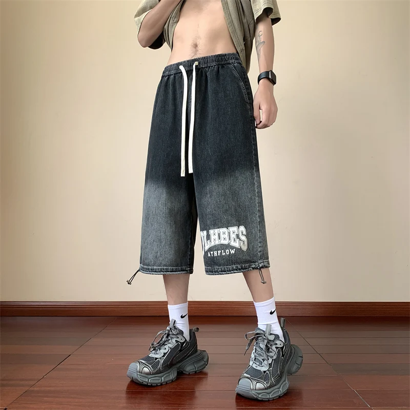 

Men's Trendy Harajuku Sle Thin Cotton Sport Loose Jeans Summer New Casual Student Straight Leg Denim Pants mid Waist Zipper