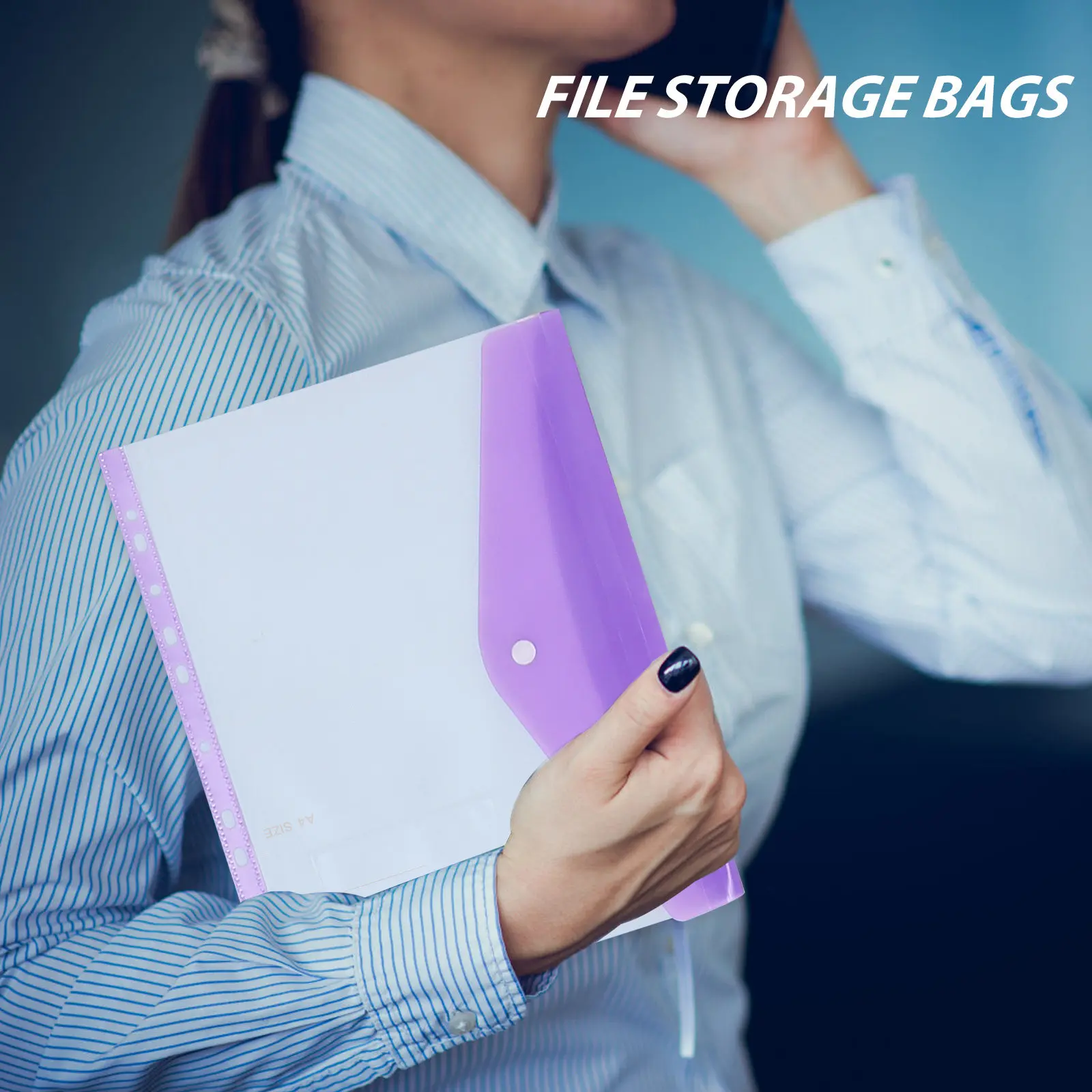 

12Pcs Clear File Folder Bags Heavy Duty Plastic Binder Pockets with Snap Buttons Multi-Functional Document Organizers for Office