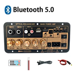 Placa Amplificadora Bluetooth Digital com Áudio Óptico, AMP, USB, Rádio FM, TF Player, Subwoofer de Áudio DIY para Casa e Carro, 110V, 220V