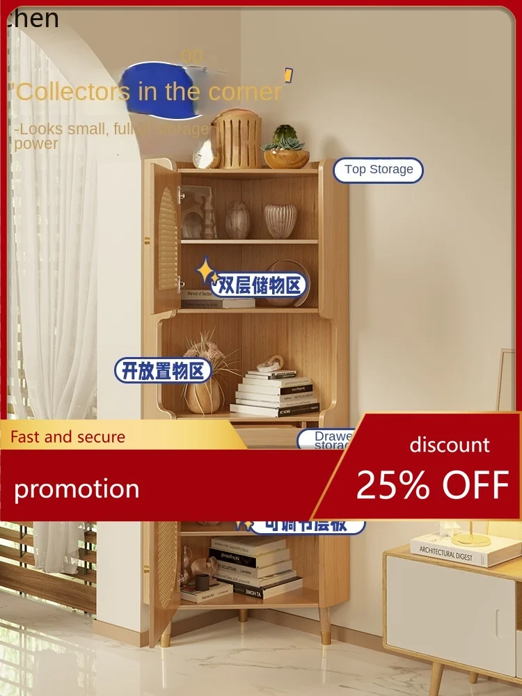 

YFY Угловой стеллаж из цельного дерева для гостиной, треугольный стеллаж для хранения из ротанга, угловой бревенчатый стиль вина