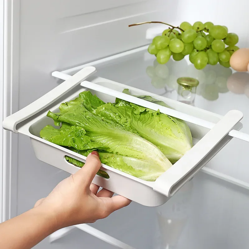 Kitchen Fruit Food Eggs Storage Box Plastic Clear Fridge Organizer Slide Under Shelf Drawer Box Rack Holder Refrigerator Drawer