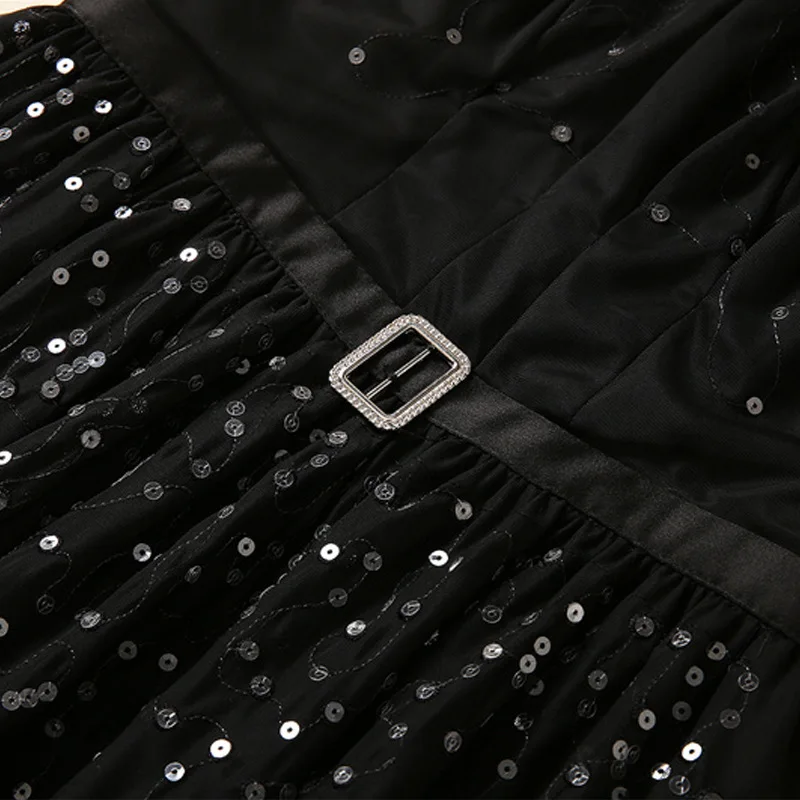 HKSH صيف جديد إمرأة شيك أنيق Ins موضة شارع العليا شبكة الترتر مطوي ألف خط الخصر Cinching ثوب التخسيس HK6322