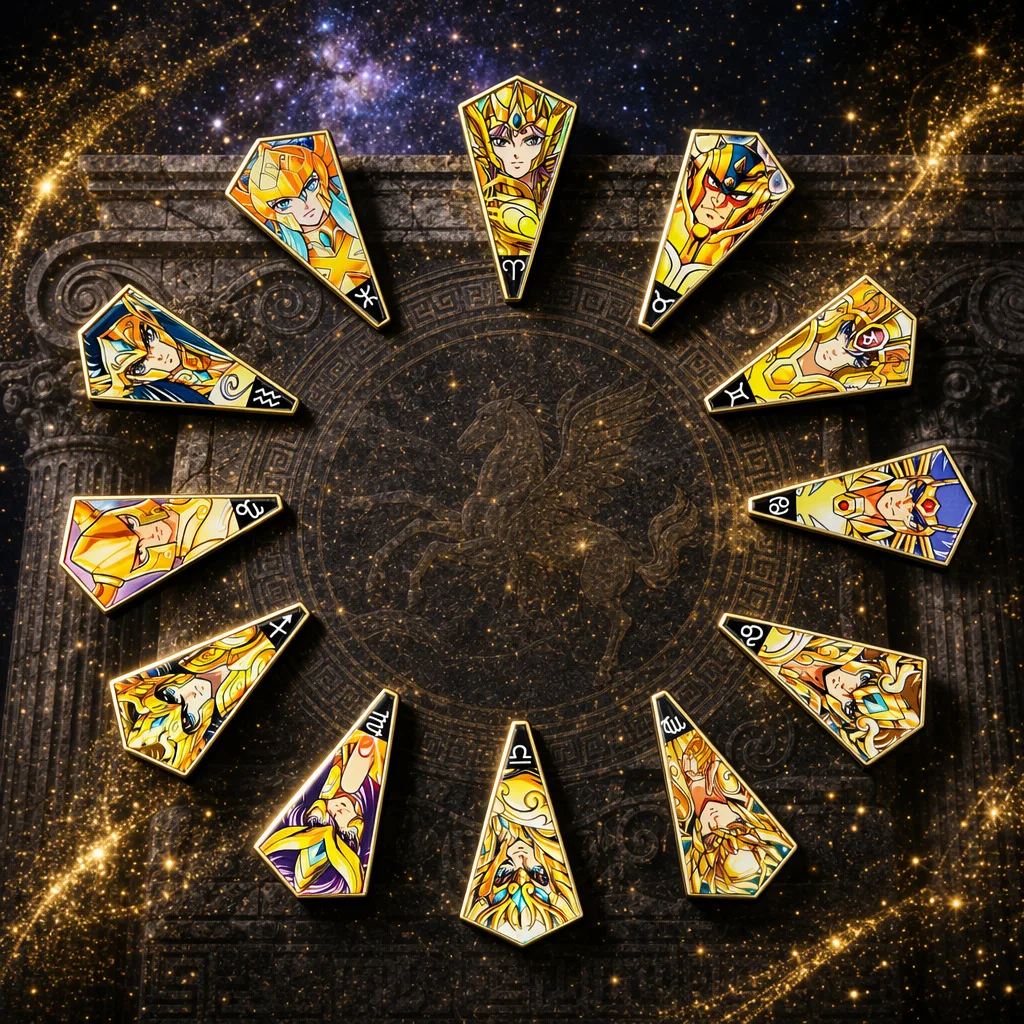 Saint Seiya Gold Saint Enamel Pins 12Pcs Set Zodiac Knights Lapel Brooch Badges For Jacket Backpack Anime Fans Collectible Gift