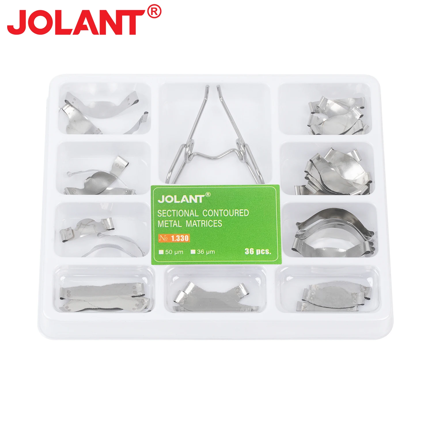 JOLANT 36pcs/Box Dental Saddle Contoured Metal Matrices Matrix Universal Kit with Spring Clip 1.330 Dentistry Lab Equipment