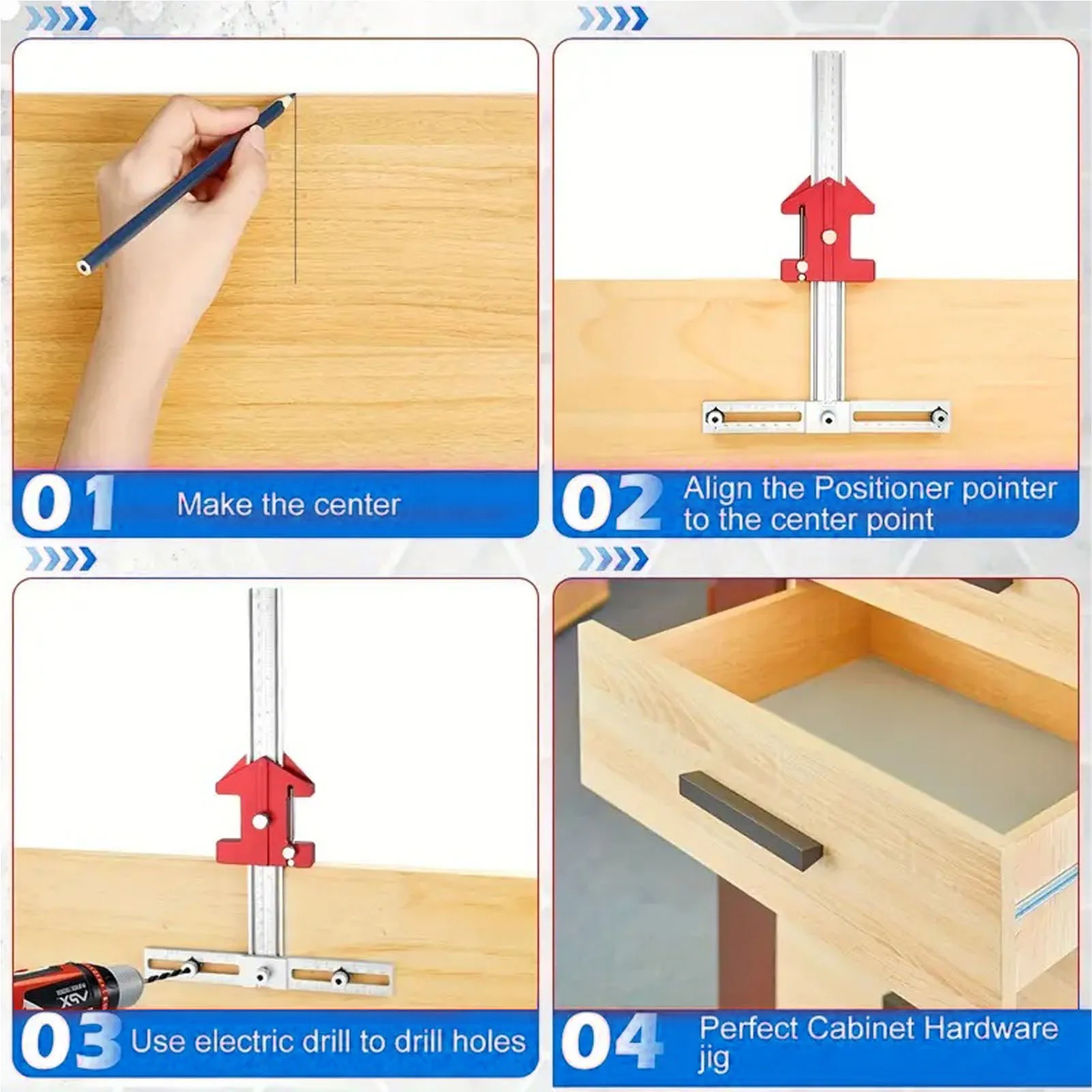 แม่แบบติดตั้งฮาร์ดแวร์ตู้ 5 in 1 ขนาด 7.5 นิ้ว ปรับระยะห่างรูได้ 30 45 60 90 120 135 องศา เครื่องมือช่วยเจาะรูสำหรับงานไม้